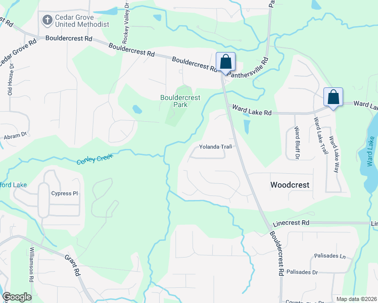 map of restaurants, bars, coffee shops, grocery stores, and more near 2450 Yolanda Trail in Ellenwood