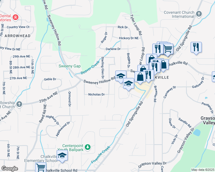 map of restaurants, bars, coffee shops, grocery stores, and more near 5070 Abbey Lane in Birmingham