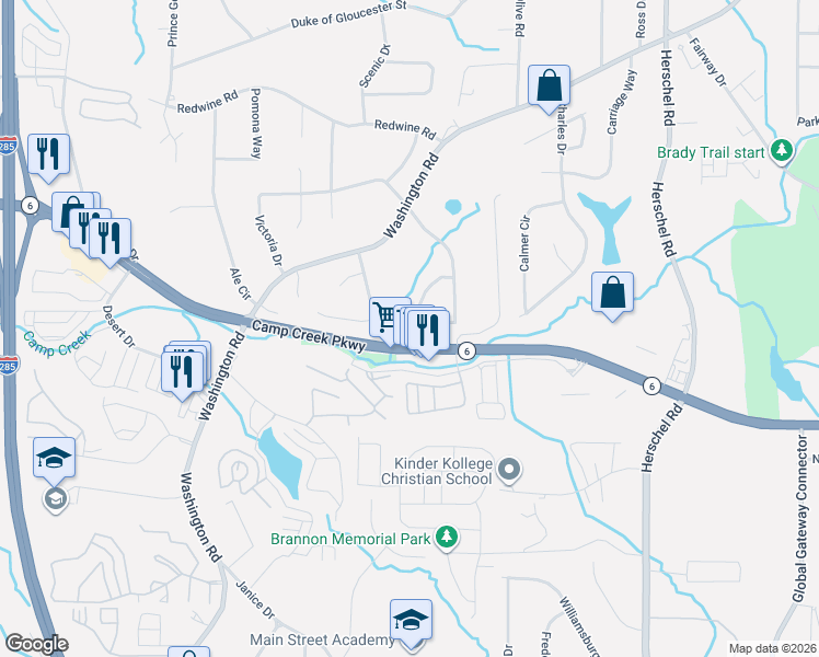 map of restaurants, bars, coffee shops, grocery stores, and more near 2828 Arlington Road in East Point
