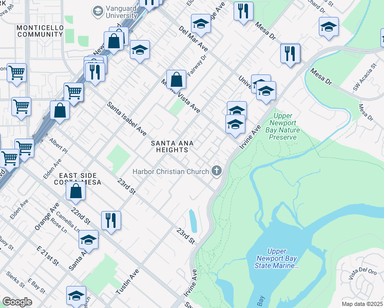 map of restaurants, bars, coffee shops, grocery stores, and more near 339 Riviera Drive in Costa Mesa