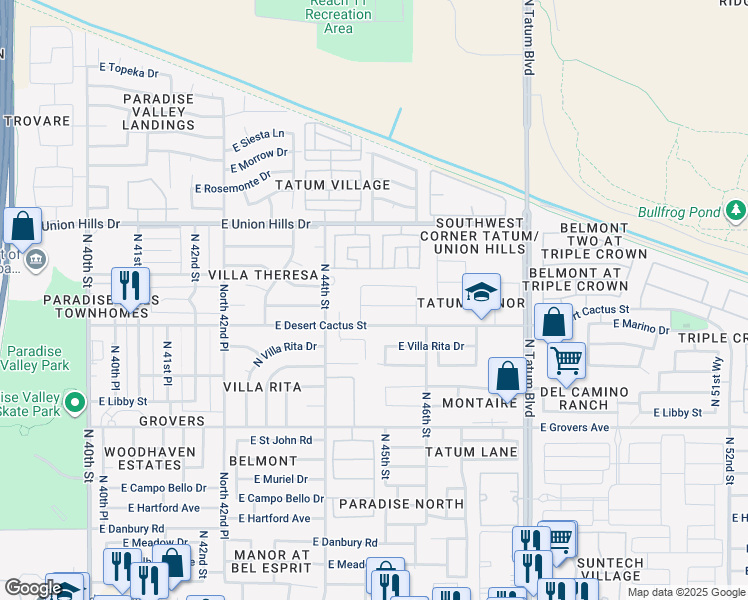 map of restaurants, bars, coffee shops, grocery stores, and more near 4514 East Villa Maria Drive in Phoenix