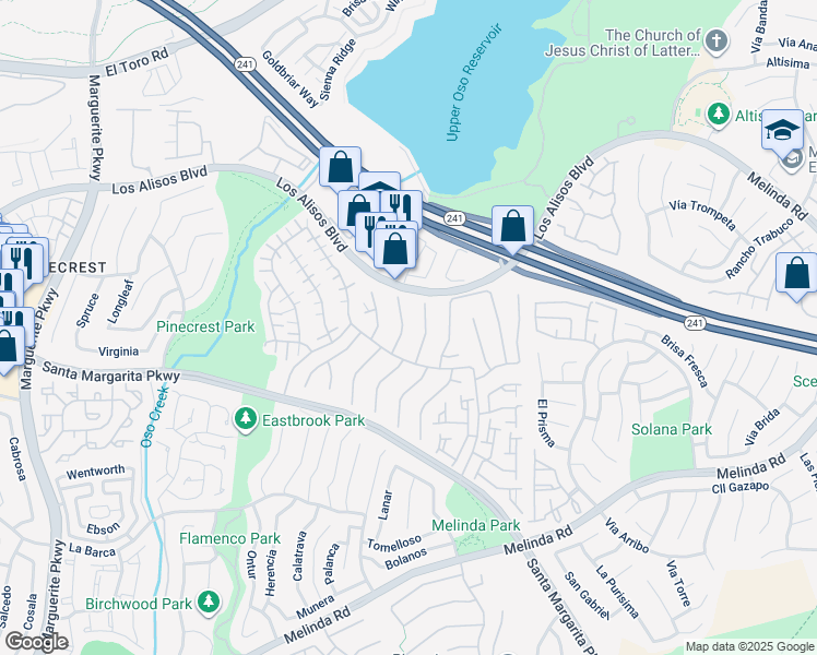 map of restaurants, bars, coffee shops, grocery stores, and more near 21345 Amora in Mission Viejo