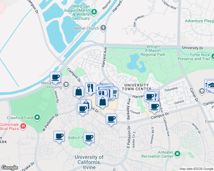 map of restaurants, bars, coffee shops, grocery stores, and more near 0 California 1 in Orange County