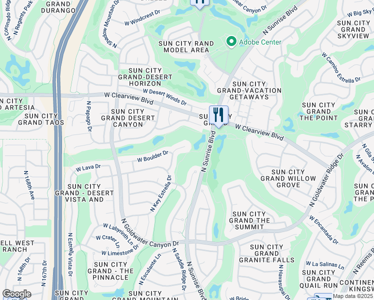 map of restaurants, bars, coffee shops, grocery stores, and more near 18537 North Laguna Azul Court in Surprise