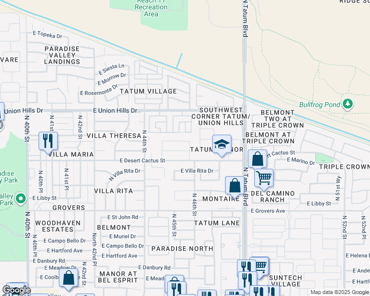 map of restaurants, bars, coffee shops, grocery stores, and more near 4548 East Villa Maria Drive in Phoenix