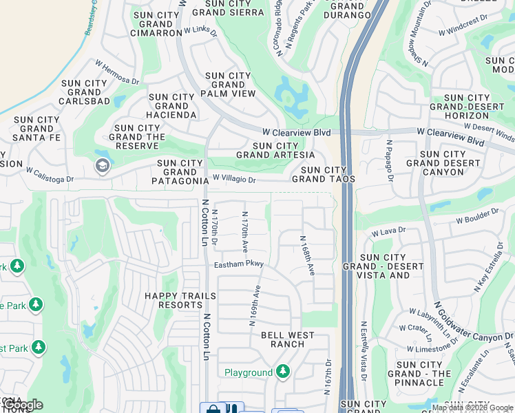 map of restaurants, bars, coffee shops, grocery stores, and more near 16925 West Northampton Road in Surprise