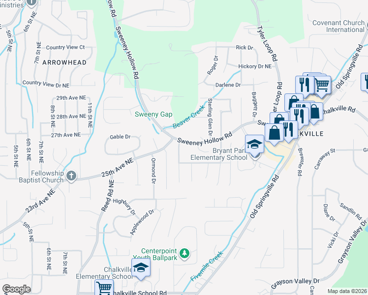 map of restaurants, bars, coffee shops, grocery stores, and more near 5593 Matt Aaron Lane in Birmingham