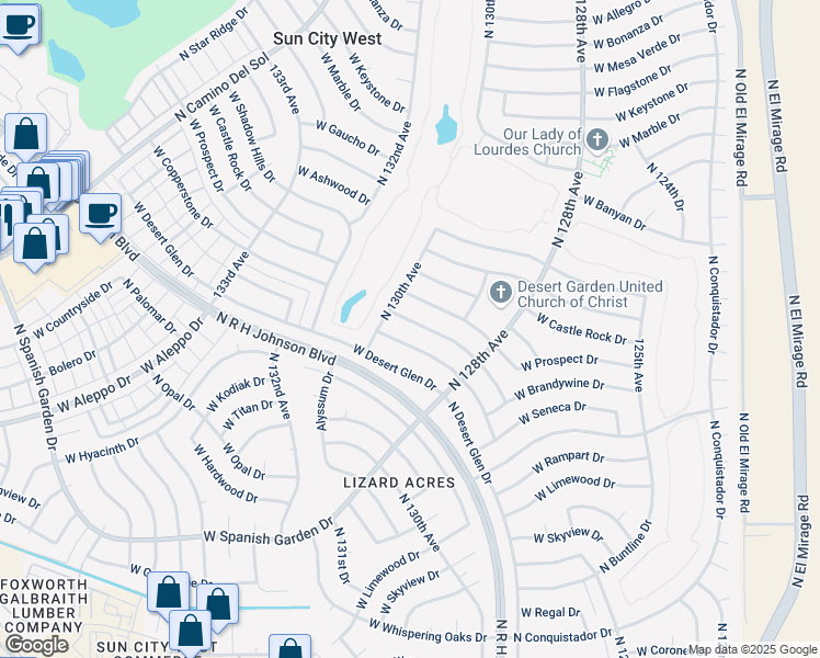 map of restaurants, bars, coffee shops, grocery stores, and more near 12931 West Copperstone Drive in Sun City West