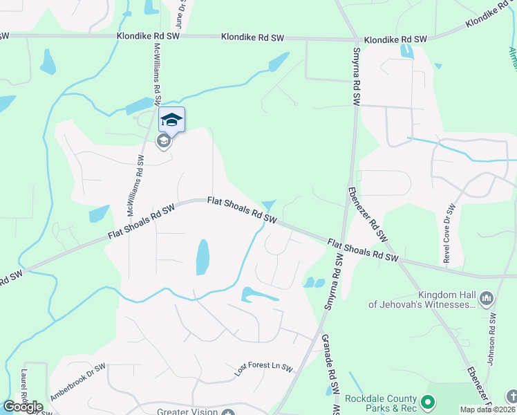 map of restaurants, bars, coffee shops, grocery stores, and more near 2089 Flat Shoals Road Southwest in Conyers