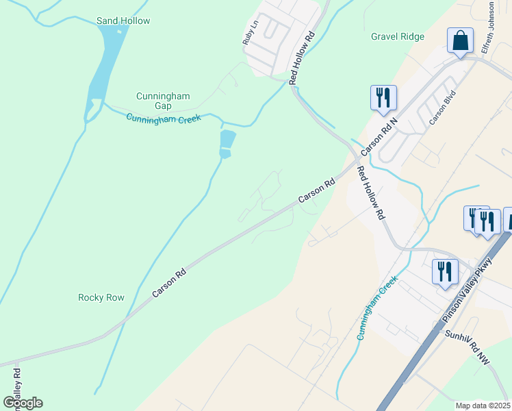 map of restaurants, bars, coffee shops, grocery stores, and more near 105 Candy Mountain Road in Birmingham