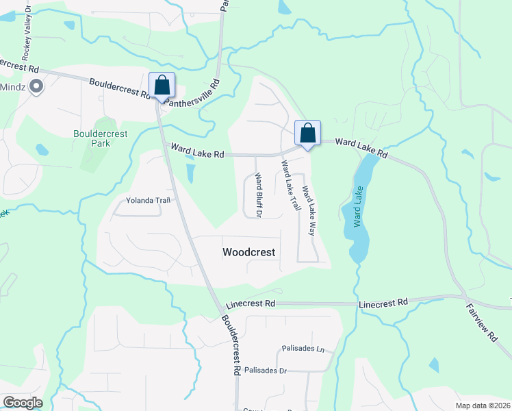 map of restaurants, bars, coffee shops, grocery stores, and more near 4305 Ward Bluff Drive in Ellenwood