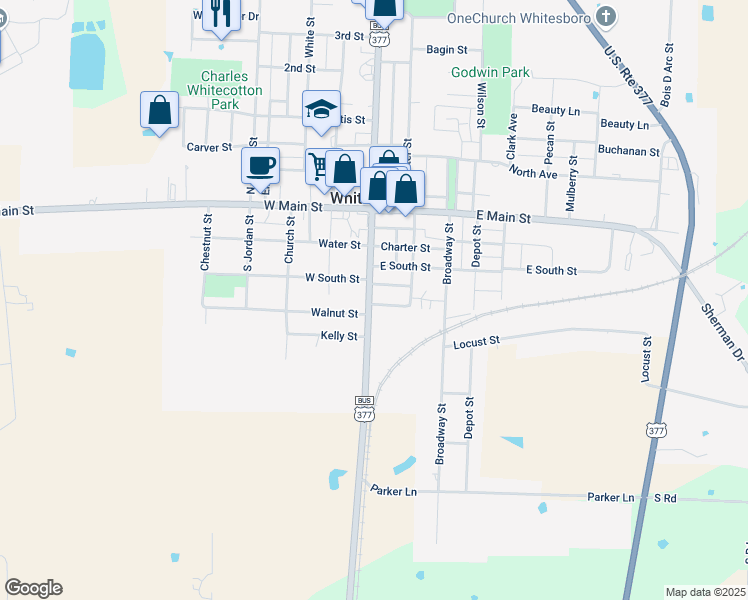 map of restaurants, bars, coffee shops, grocery stores, and more near 309 South Union Street in Whitesboro