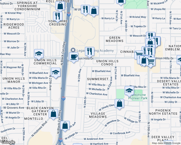 map of restaurants, bars, coffee shops, grocery stores, and more near 18224 North 24th Avenue in Phoenix