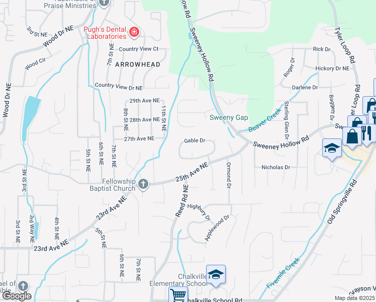 map of restaurants, bars, coffee shops, grocery stores, and more near 2604 Gable Court in Center Point