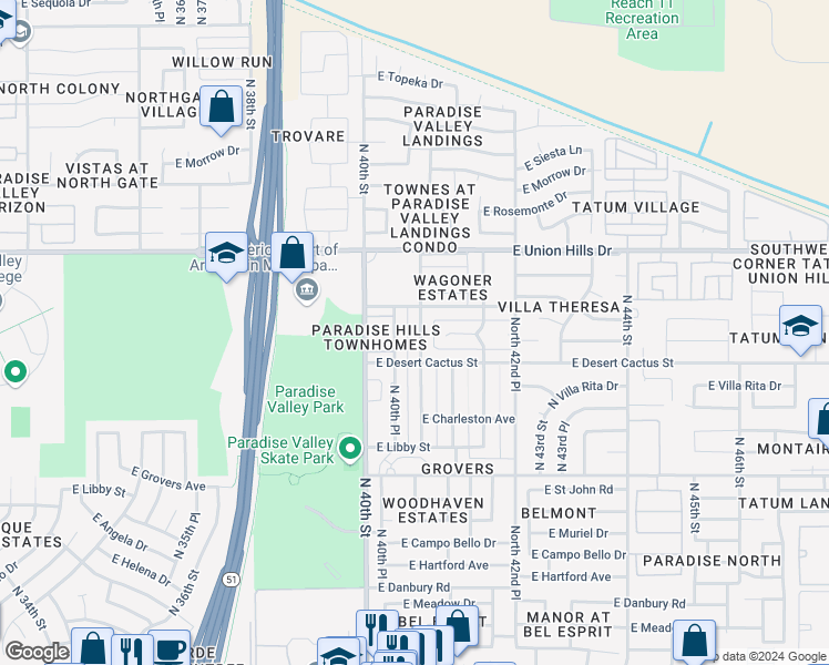 map of restaurants, bars, coffee shops, grocery stores, and more near 18226 North 41st Street in Phoenix
