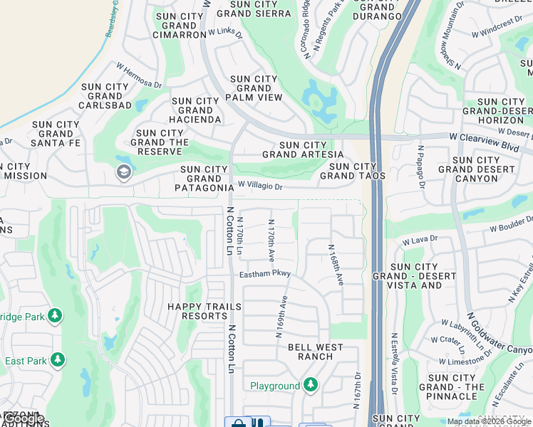 map of restaurants, bars, coffee shops, grocery stores, and more near 17027 West Northampton Road in Surprise