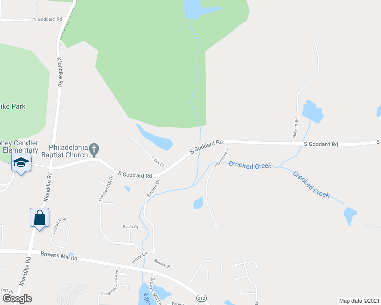 map of restaurants, bars, coffee shops, grocery stores, and more near 7117 South Goddard Road in Lithonia