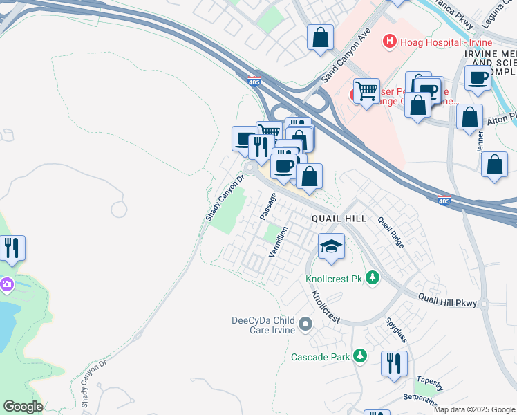 map of restaurants, bars, coffee shops, grocery stores, and more near 82 Stepping Stone in Irvine