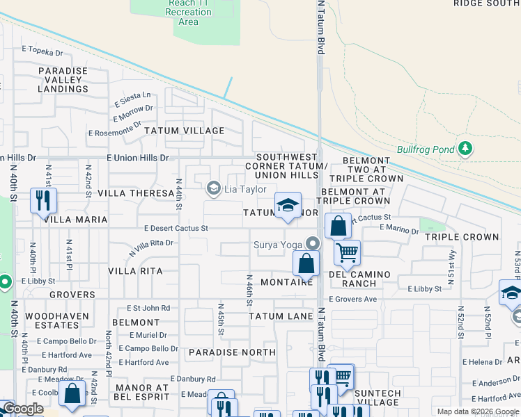map of restaurants, bars, coffee shops, grocery stores, and more near 4626 East Villa Maria Drive in Phoenix