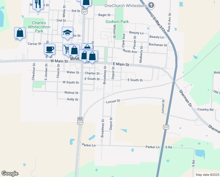 map of restaurants, bars, coffee shops, grocery stores, and more near 313 Depot St in Whitesboro