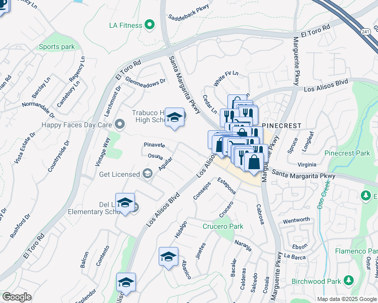 map of restaurants, bars, coffee shops, grocery stores, and more near 27521 Genil in Mission Viejo