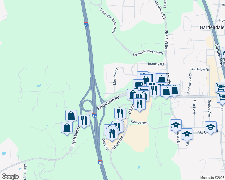 map of restaurants, bars, coffee shops, grocery stores, and more near 700 Kerr Drive in Gardendale