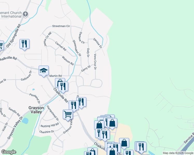 map of restaurants, bars, coffee shops, grocery stores, and more near 2685 Laburnum Drive in Birmingham