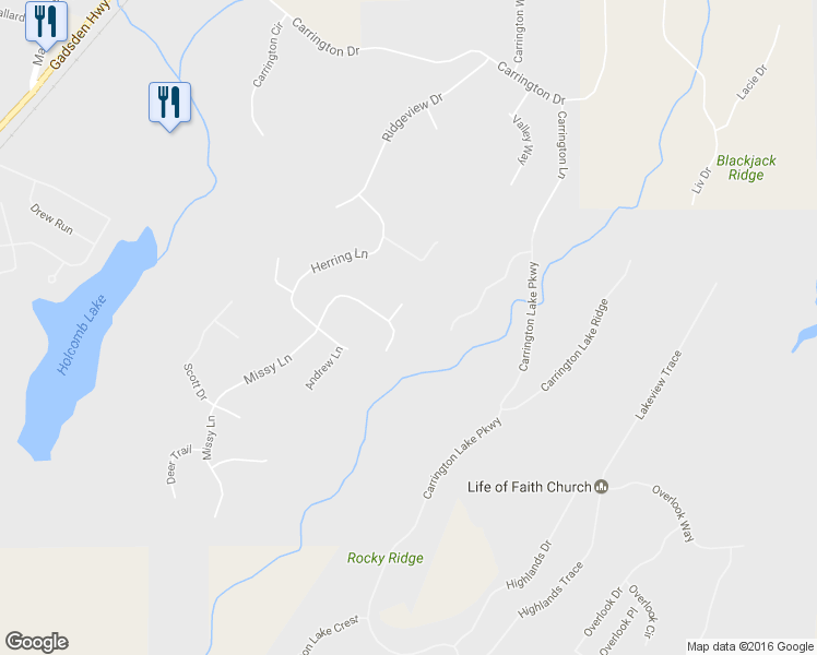 map of restaurants, bars, coffee shops, grocery stores, and more near 5266 Missy Lane in Trussville