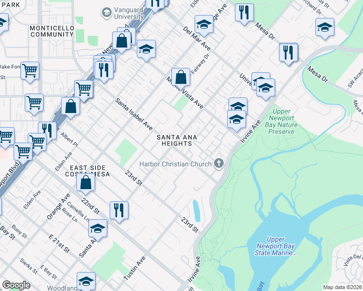 map of restaurants, bars, coffee shops, grocery stores, and more near 2422 Santa Ana Avenue in Costa Mesa