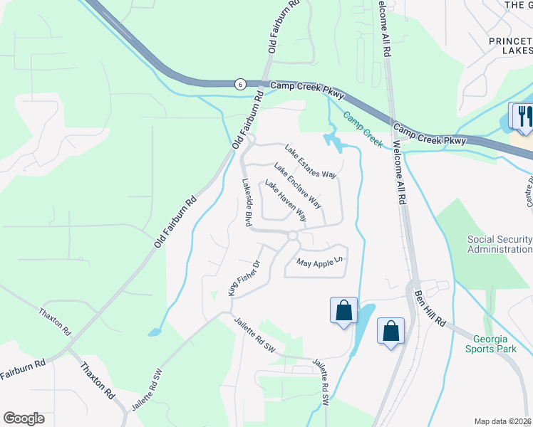 map of restaurants, bars, coffee shops, grocery stores, and more near 3809 Lake Haven Way in Atlanta
