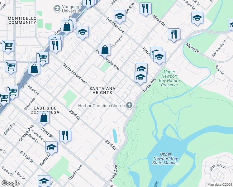 map of restaurants, bars, coffee shops, grocery stores, and more near 339 Riviera Drive in Costa Mesa