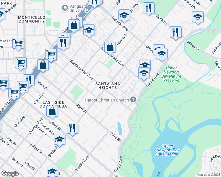 map of restaurants, bars, coffee shops, grocery stores, and more near in Costa Mesa