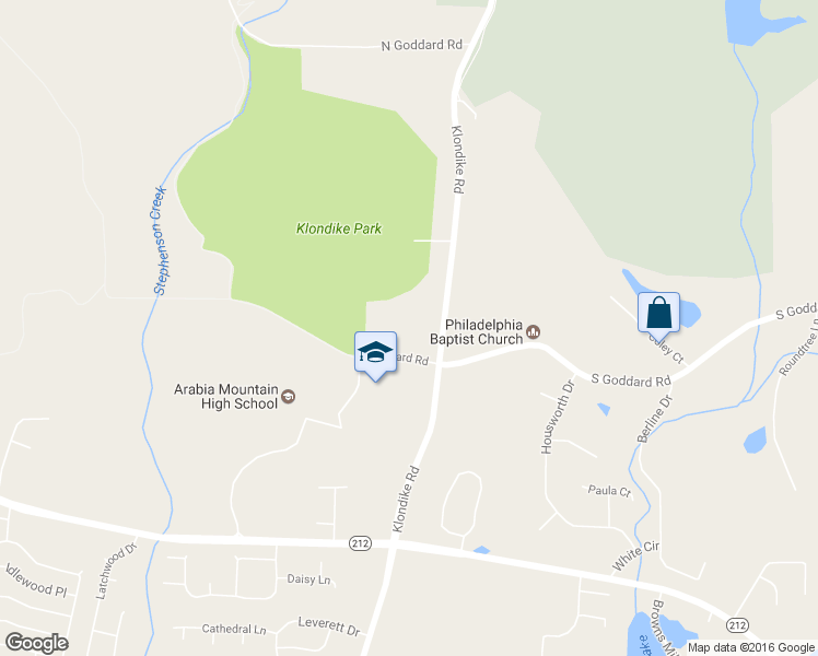 map of restaurants, bars, coffee shops, grocery stores, and more near 6816 South Goddard Road in Stonecrest