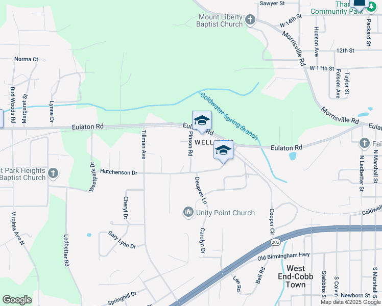 map of restaurants, bars, coffee shops, grocery stores, and more near 135 Pinson Road in Anniston