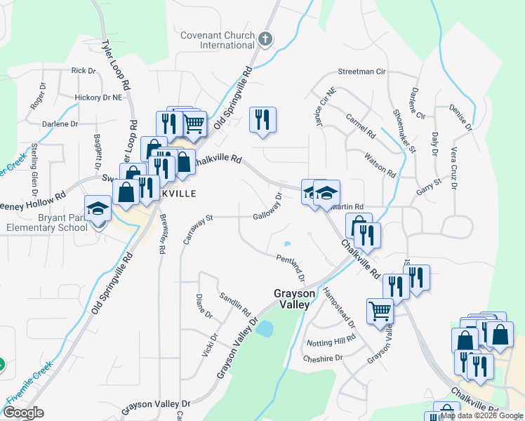 map of restaurants, bars, coffee shops, grocery stores, and more near 2400 Glenmore Court in Birmingham
