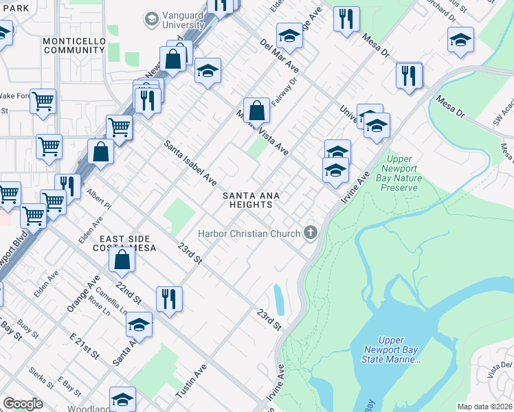 map of restaurants, bars, coffee shops, grocery stores, and more near 2422 Santa Ana Avenue in Costa Mesa