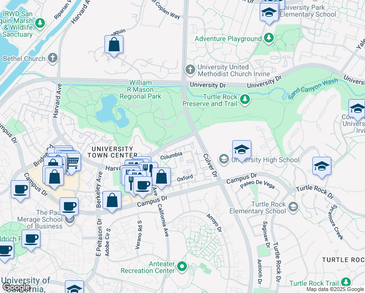 map of restaurants, bars, coffee shops, grocery stores, and more near 21 Georgetown in Irvine