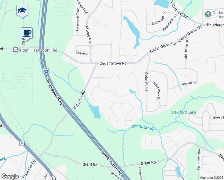 map of restaurants, bars, coffee shops, grocery stores, and more near 4376 Conley Landing in Conley