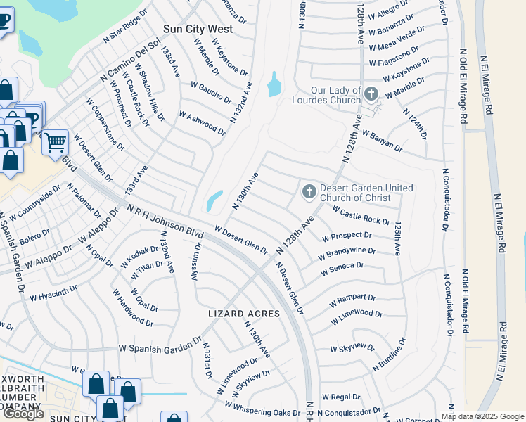 map of restaurants, bars, coffee shops, grocery stores, and more near 12931 West Copperstone Drive in Sun City West