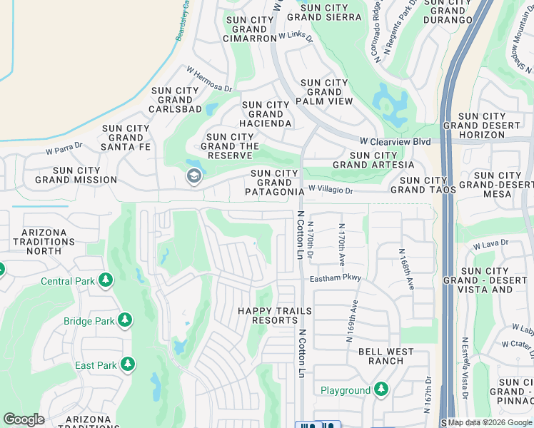 map of restaurants, bars, coffee shops, grocery stores, and more near 17200 West Bell Road in Surprise