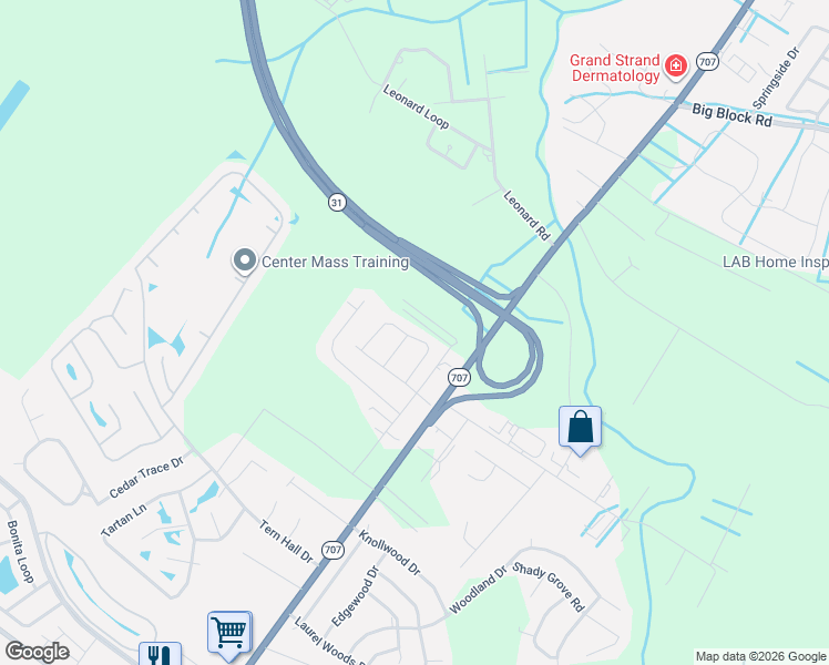 map of restaurants, bars, coffee shops, grocery stores, and more near 250 Seagrass Loop in Myrtle Beach