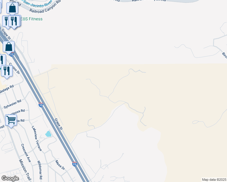 map of restaurants, bars, coffee shops, grocery stores, and more near Elsinore Heights Drive in Wildomar