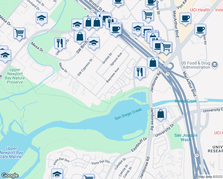 map of restaurants, bars, coffee shops, grocery stores, and more near 78 Pelican Court in Newport Beach