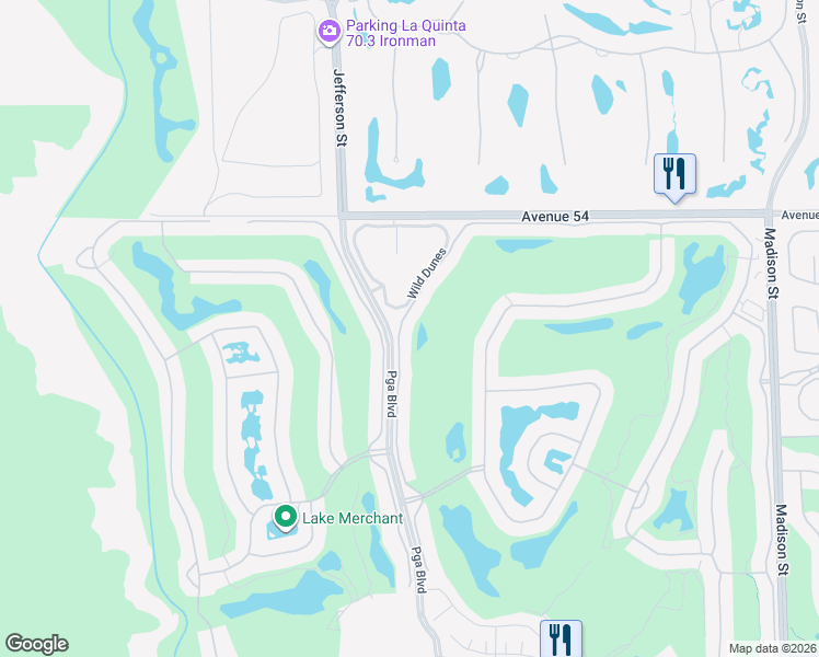 map of restaurants, bars, coffee shops, grocery stores, and more near 54612 Oaktree in La Quinta