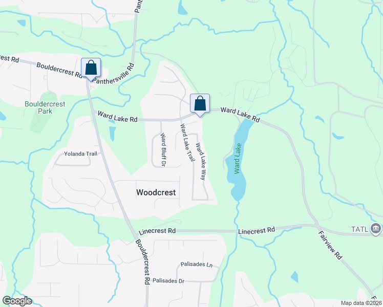 map of restaurants, bars, coffee shops, grocery stores, and more near 4050 Ward Lake Trail in Ellenwood