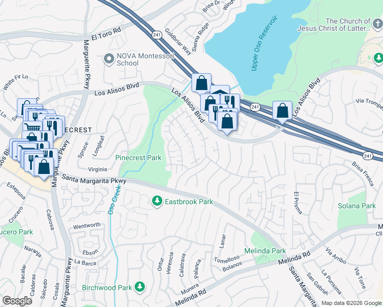 map of restaurants, bars, coffee shops, grocery stores, and more near 21345 Mazatlan in Mission Viejo