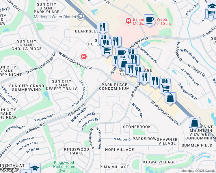 map of restaurants, bars, coffee shops, grocery stores, and more near 14575 West Mountain View Boulevard in Surprise