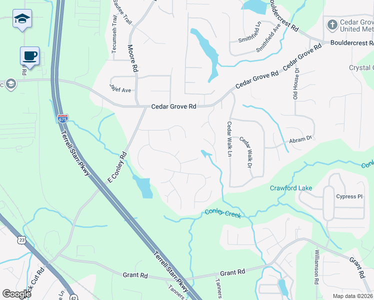 map of restaurants, bars, coffee shops, grocery stores, and more near 1888 Jamaitis Way in Conley