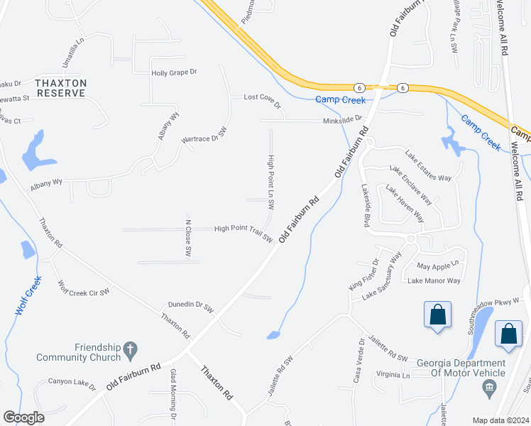 map of restaurants, bars, coffee shops, grocery stores, and more near 3775 High Point Lane Southwest in Atlanta