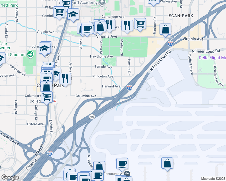 map of restaurants, bars, coffee shops, grocery stores, and more near 3759 Myrtle Street in Atlanta
